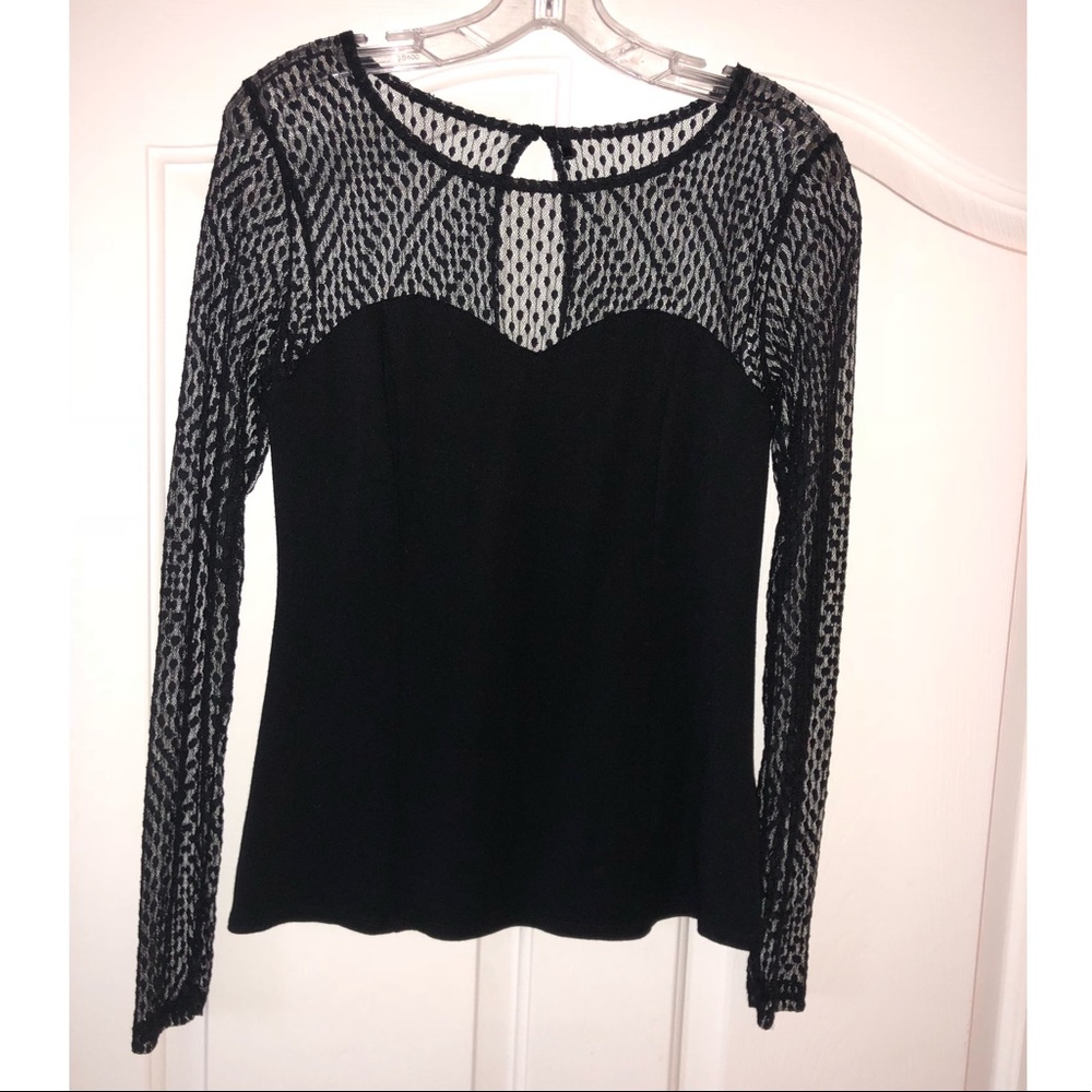 Black long sleeve top with lace sleeves